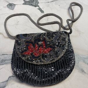 Ann Green vintage beaded lotus crossbody evening bag
